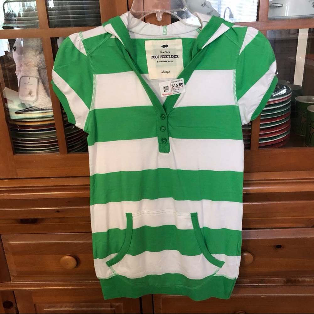 NWT Poof Excellence Green & White Striped Hoodie